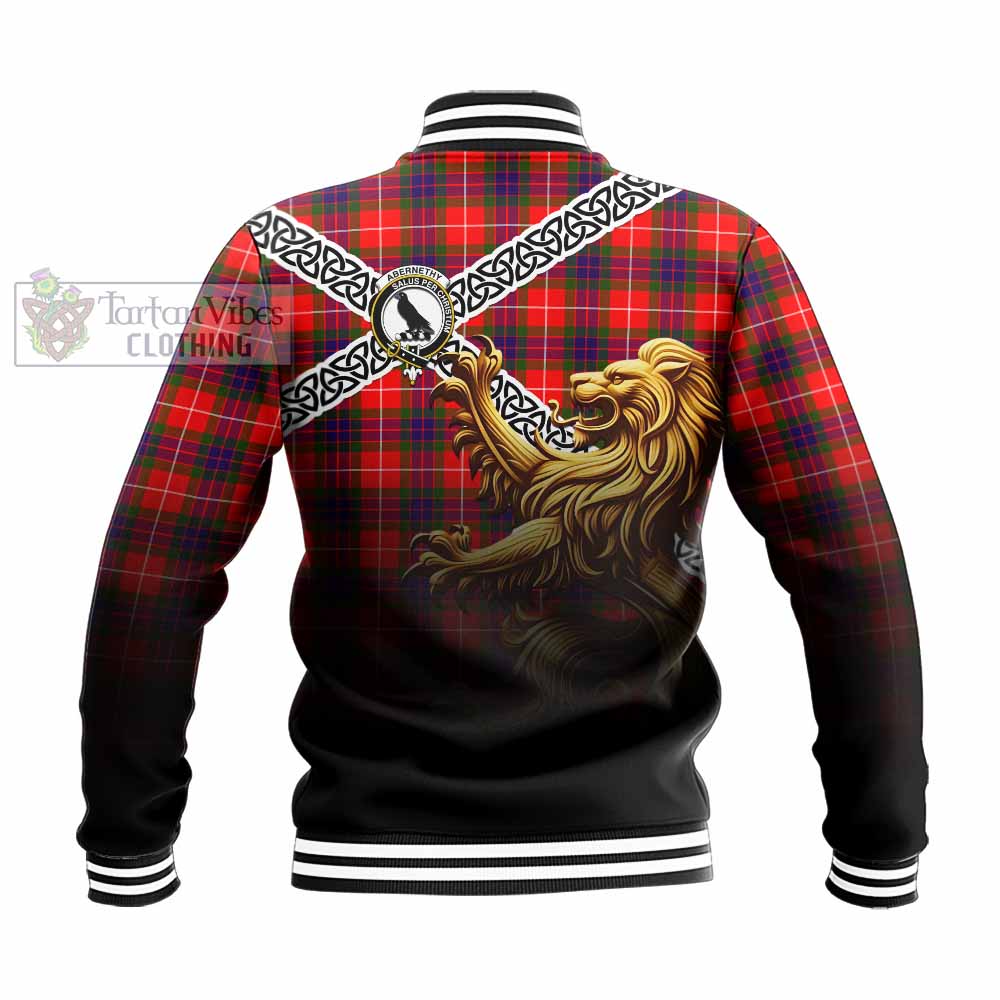 Tartan Vibes Clothing Abernethy Crest Tartan Baseball Jacket with Golden Lion Emblem Celtic Style