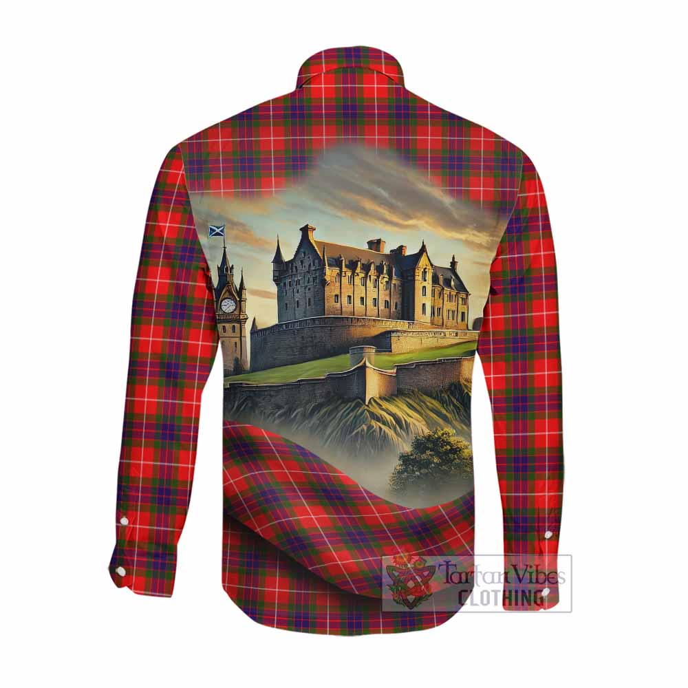 Tartan Vibes Clothing Abernethy Tartan Family Crest Long Sleeve Button Shirt with Scottish Ancient Castle Style
