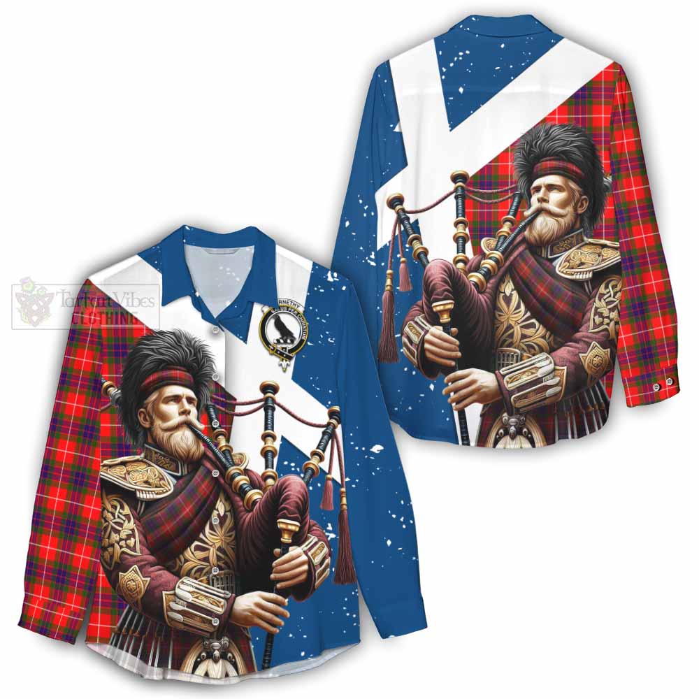 Tartan Vibes Clothing Abernethy Tartan Women's Casual Shirt with Family Crest Scottish Bagpiper Vibes