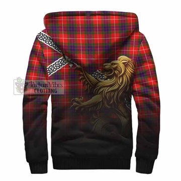 Tartan Vibes Clothing Abernethy Crest Tartan Sherpa Hoodie with Golden Lion Emblem Celtic Style
