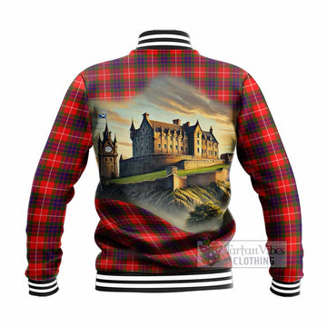 Abernethy Tartan Family Crest Baseball Jacket with Scottish Ancient Castle Style - Tartan Vibes Clothing