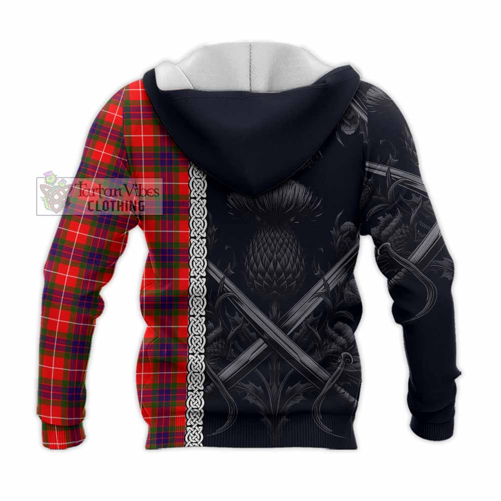 Tartan Vibes Clothing Abernethy Tartan Knitted Hoodie with Family Crest Cross Sword Thistle Celtic Vibes