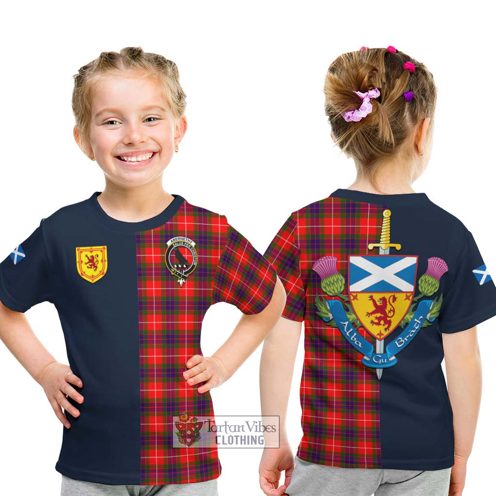Abernethy Tartan Kid T-Shirt Alba with Scottish Lion Royal Arm Half Style - Tartan Vibes Clothing