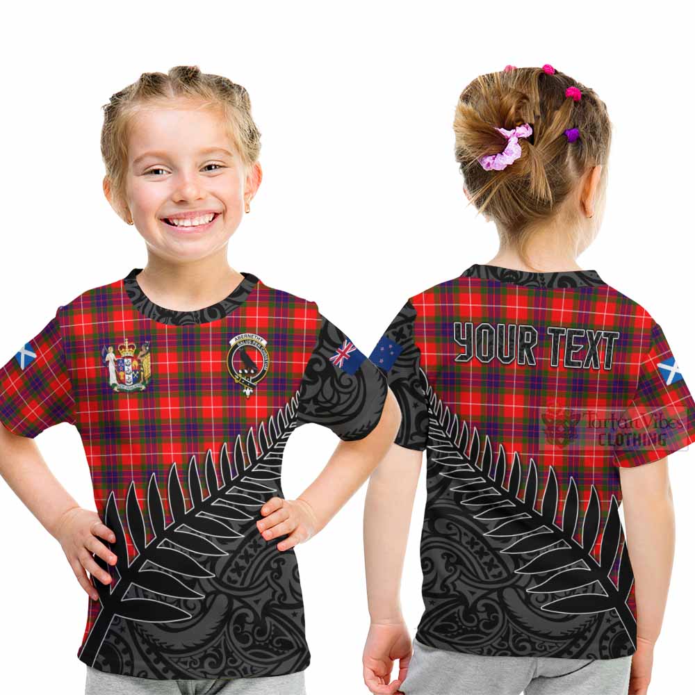 Tartan Vibes Clothing Abernethy Crest Tartan Kid T-Shirt with New Zealand Silver Fern Half Style