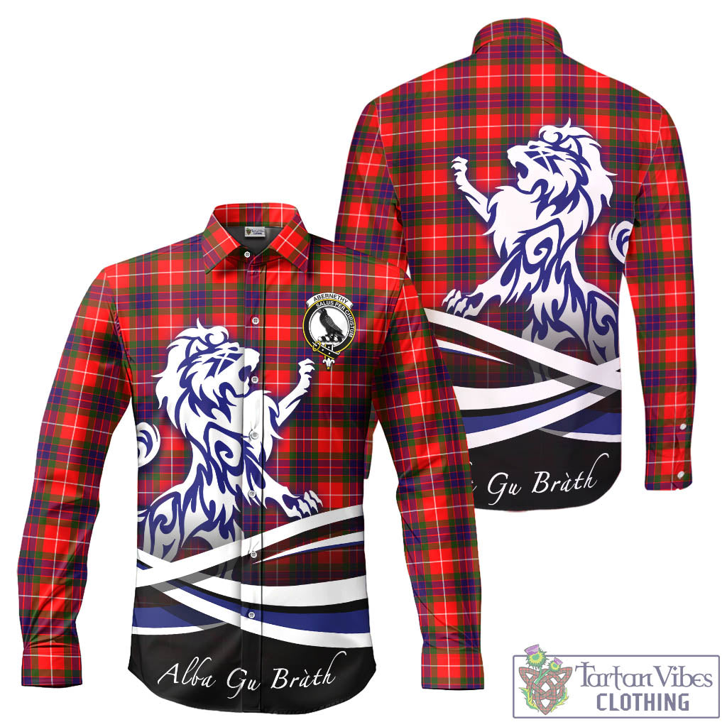 Abernethy Tartan Long Sleeve Button Up Shirt with Alba Gu Brath Regal Lion Emblem - Tartan Vibes Clothing