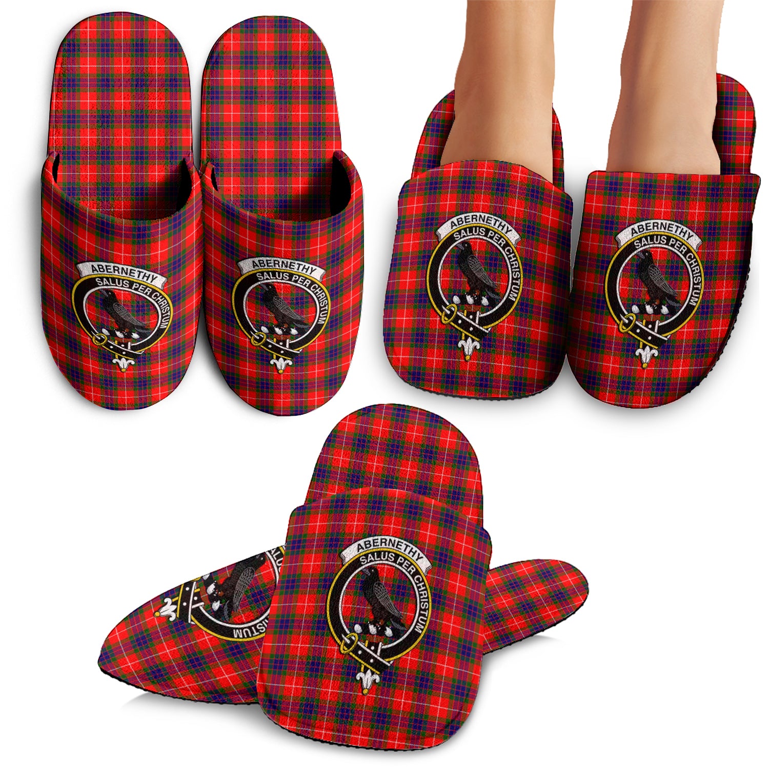 Abernethy Tartan Home Slippers with Family Crest - Tartanvibesclothing