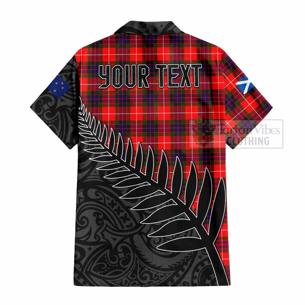 Tartan Vibes Clothing Abernethy Crest Tartan Short Sleeve Button Shirt with New Zealand Silver Fern Half Style