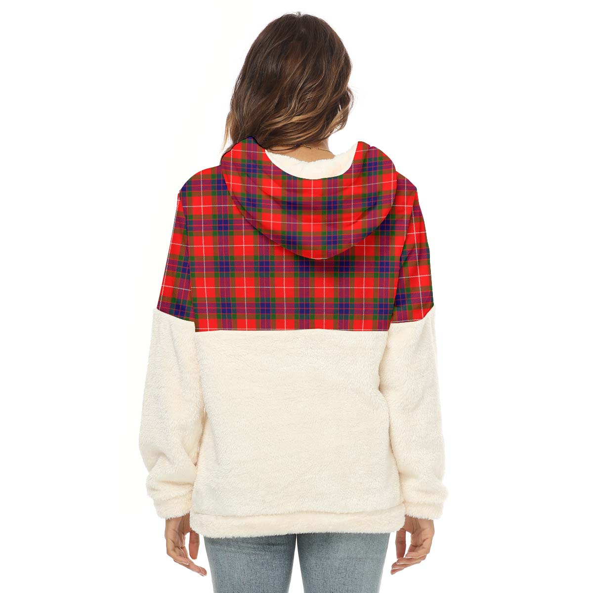 Abernethy Tartan Women's Borg Fleece Hoodie With Half Zip with Family Crest - Tartan Vibes Clothing