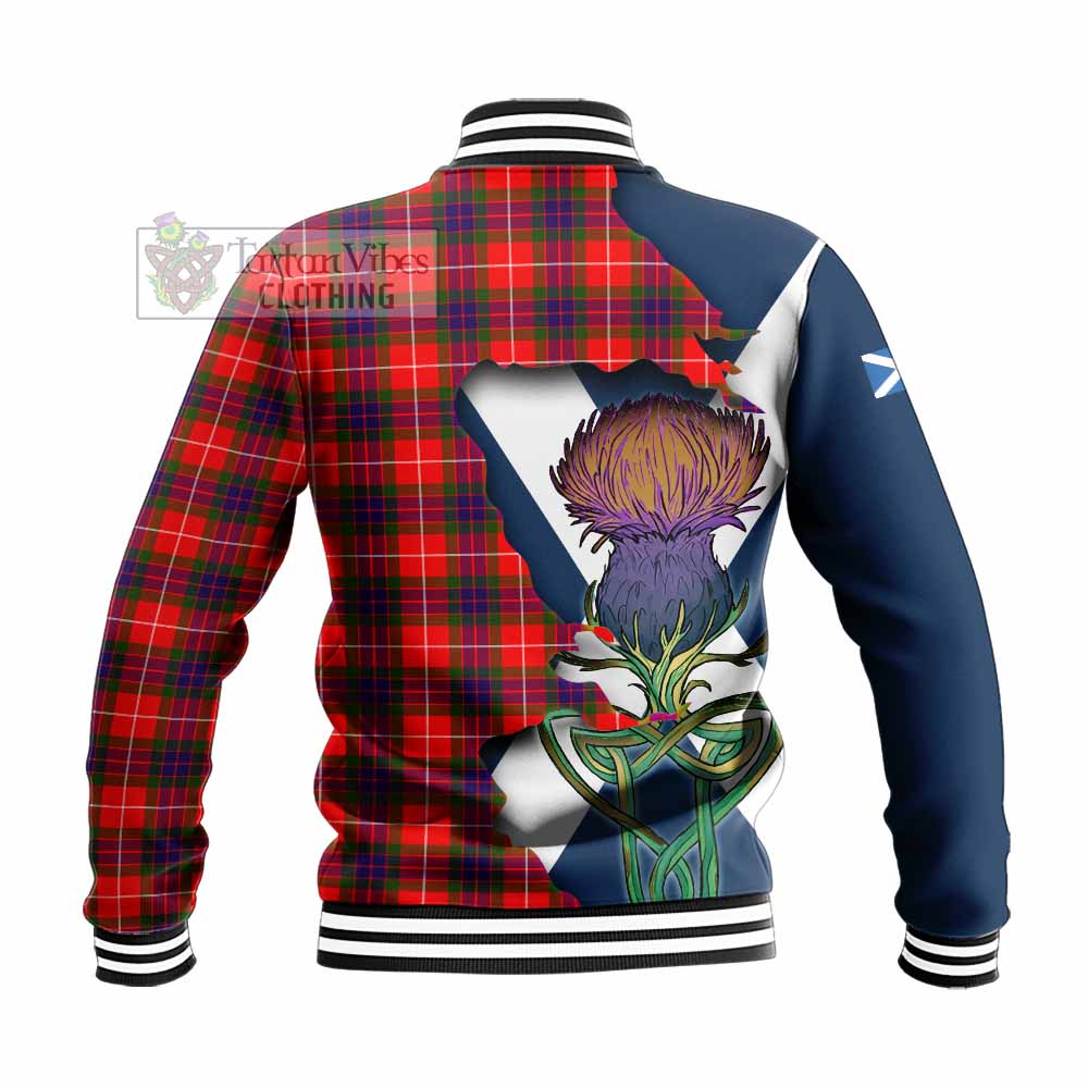 Tartan Vibes Clothing Abernethy Tartan Family Crest Baseball Jacket Scottish Thistle Celtic Inspired