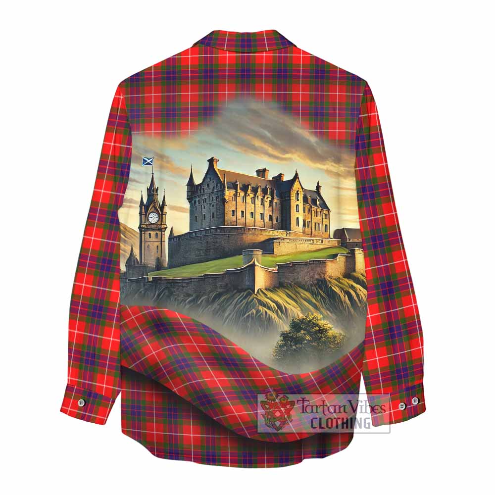 Abernethy Tartan Family Crest Women's Casual Shirt with Scottish Ancient Castle Style - Tartan Vibes Clothing