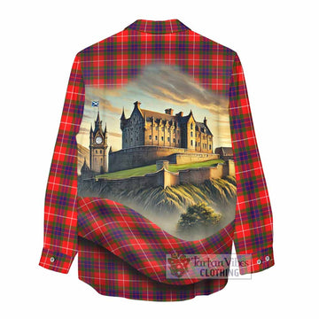 Abernethy Tartan Family Crest Women's Casual Shirt with Scottish Ancient Castle Style - Tartan Vibes Clothing