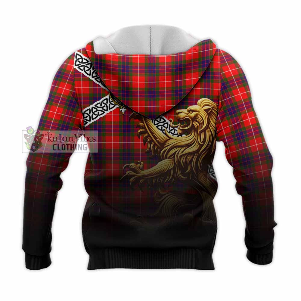 Tartan Vibes Clothing Abernethy Crest Tartan Knitted Hoodie with Golden Lion Emblem Celtic Style