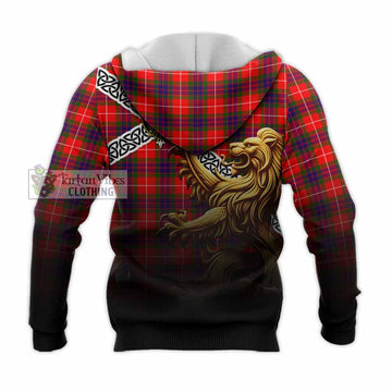 Tartan Vibes Clothing Abernethy Crest Tartan Knitted Hoodie with Golden Lion Emblem Celtic Style