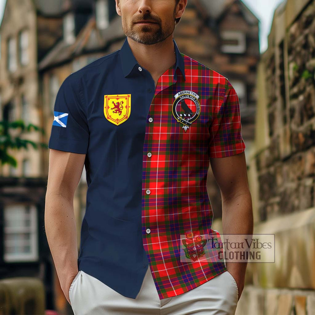 Abernethy Tartan Hawaiian Shirt Alba with Scottish Lion Royal Arm Half Style - Tartan Vibes Clothing