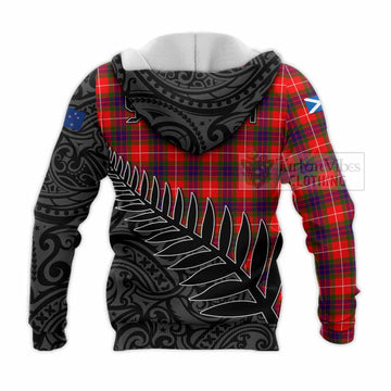 Tartan Vibes Clothing Abernethy Crest Tartan Knitted Hoodie with New Zealand Silver Fern Half Style