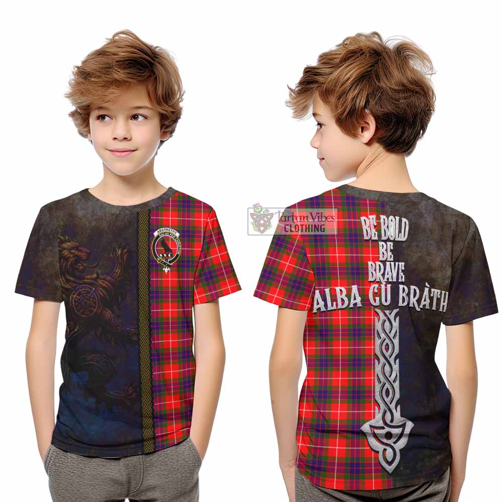 Abernethy Tartan Family Crest Kid T-Shirt Alba Gu Brath Be Brave Lion Ancient Style - Tartan Vibes Clothing