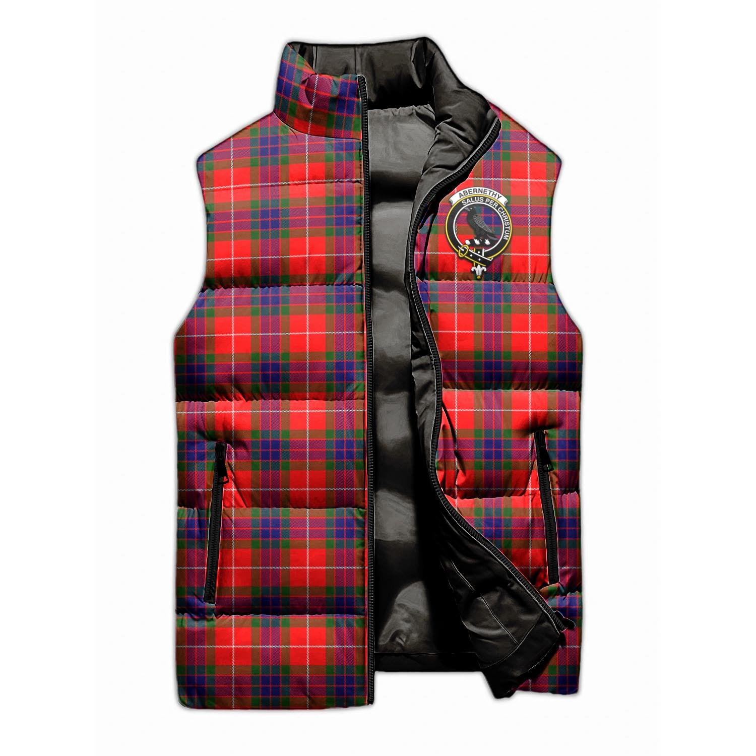 Abernethy Tartan Sleeveless Puffer Jacket with Family Crest - Tartanvibesclothing