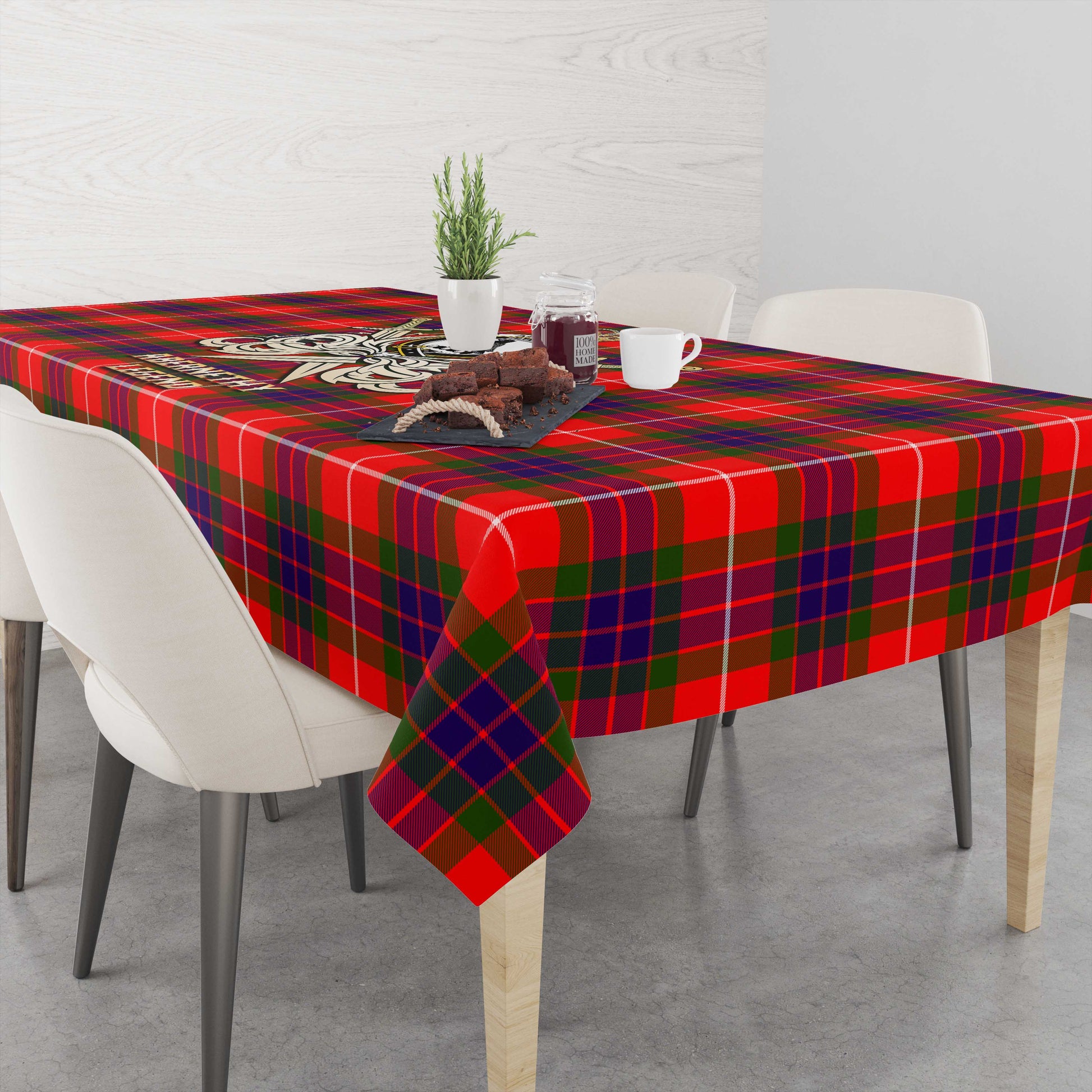 Tartan Vibes Clothing Abernethy Tartan Tablecloth with Clan Crest and the Golden Sword of Courageous Legacy
