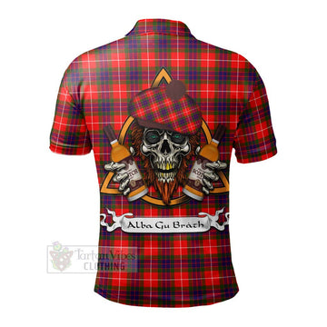 Abernethy Tartan Polo Shirt with Family Crest and Bearded Skull Holding Bottles of Whiskey - Tartan Vibes Clothing