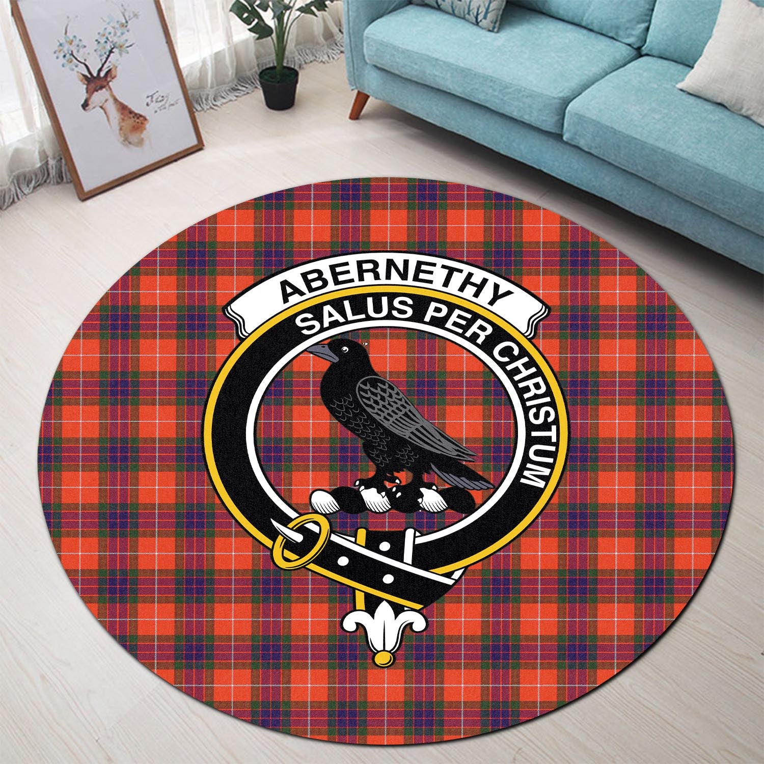 Abernethy Tartan Round Rug with Family Crest - Tartanvibesclothing