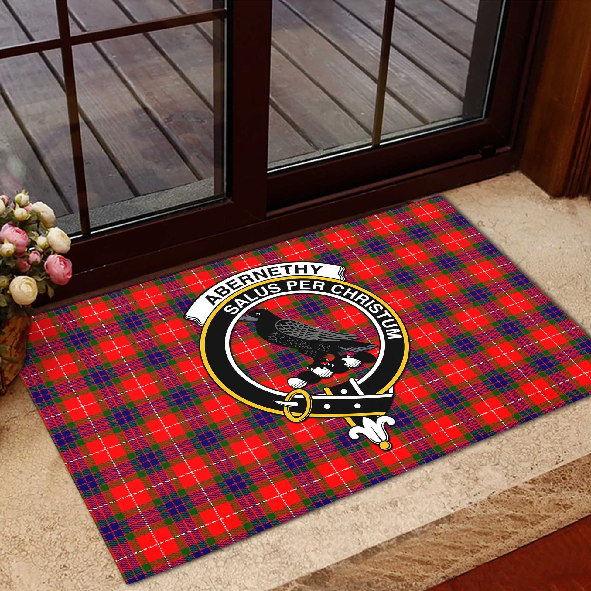 Abernethy Tartan Door Mat with Family Crest - Tartanvibesclothing