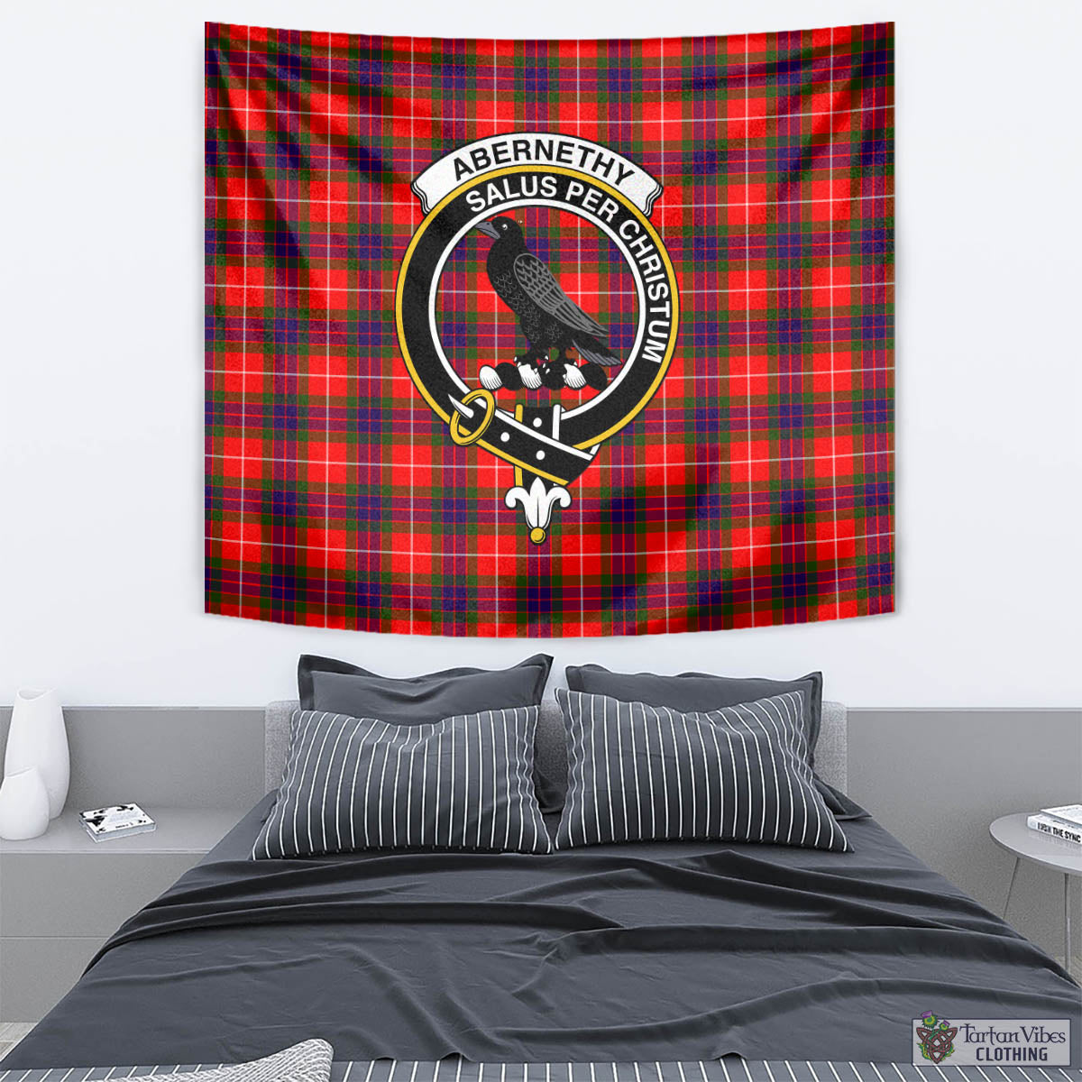 Tartan Vibes Clothing Abernethy Tartan Tapestry Wall Hanging and Home Decor for Room with Family Crest