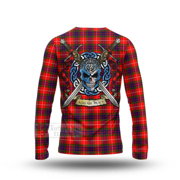 Tartan Vibes Clothing Abernethy Tartan Long Sleeve T-Shirt with Family Crest Celtic Skull Style