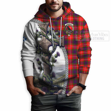 Abernethy Tartan Hoodie with Family Crest and St. Andrew's Cross Accented by Thistle Vines - Tartan Vibes Clothing
