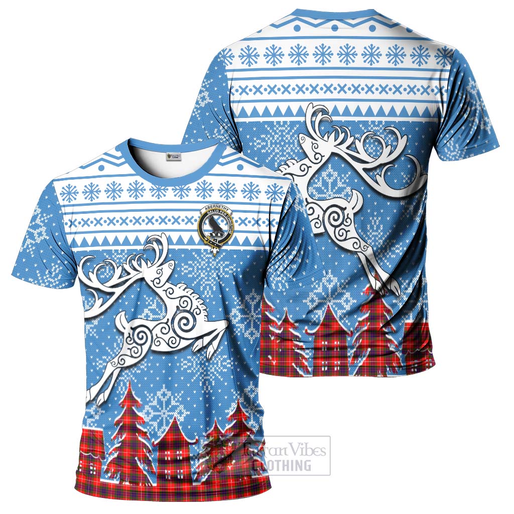 Abernethy Clan Christmas T-Shirt Celtic Reindeer Style - Tartan Vibes Clothing