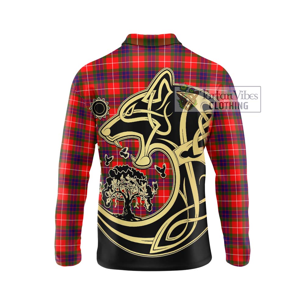 Abernethy Tartan Long Sleeve Polo Shirt with Family Crest Celtic Wolf Style - Tartan Vibes Clothing