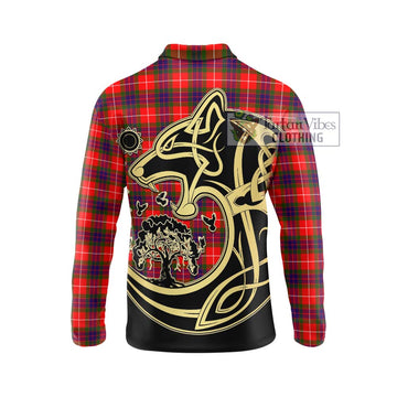 Abernethy Tartan Long Sleeve Polo Shirt with Family Crest Celtic Wolf Style - Tartan Vibes Clothing