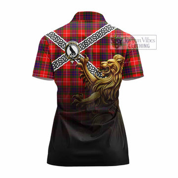 Tartan Vibes Clothing Abernethy Crest Tartan Women's Polo Shirt with Golden Lion Emblem Celtic Style