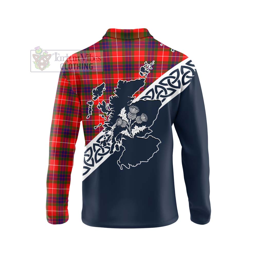 Abernethy Tartan Long Sleeve Polo Shirt Featuring Thistle and Scotland Map - Tartan Vibes Clothing