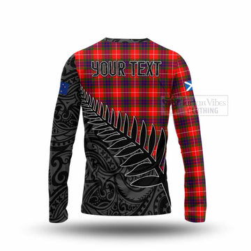 Tartan Vibes Clothing Abernethy Crest Tartan Long Sleeve T-Shirt with New Zealand Silver Fern Half Style