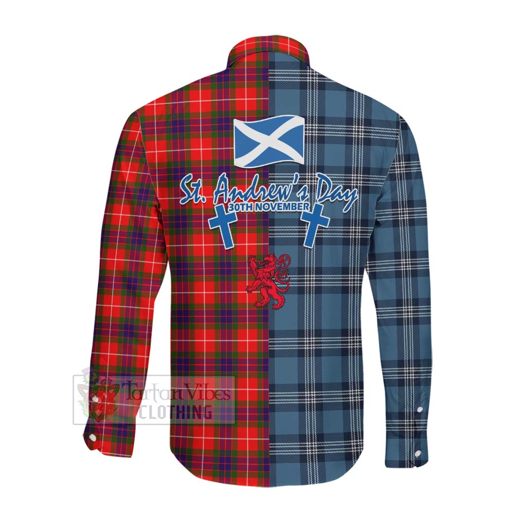 Abernethy Tartan Long Sleeve Button Shirt Happy St. Andrew's Day Half Tartan Style Men's Shirt - Tartan Vibes Clothing