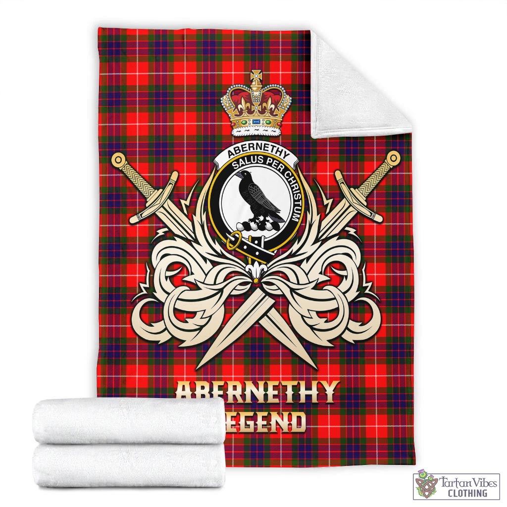 Tartan Vibes Clothing Abernethy Tartan Blanket with Clan Crest and the Golden Sword of Courageous Legacy