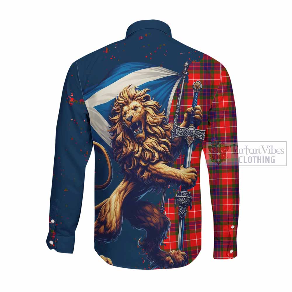 Abernethy Tartan Family Crest Long Sleeve Button Shirt with Scottish Majestic Lion Men's Shirt - Tartan Vibes Clothing