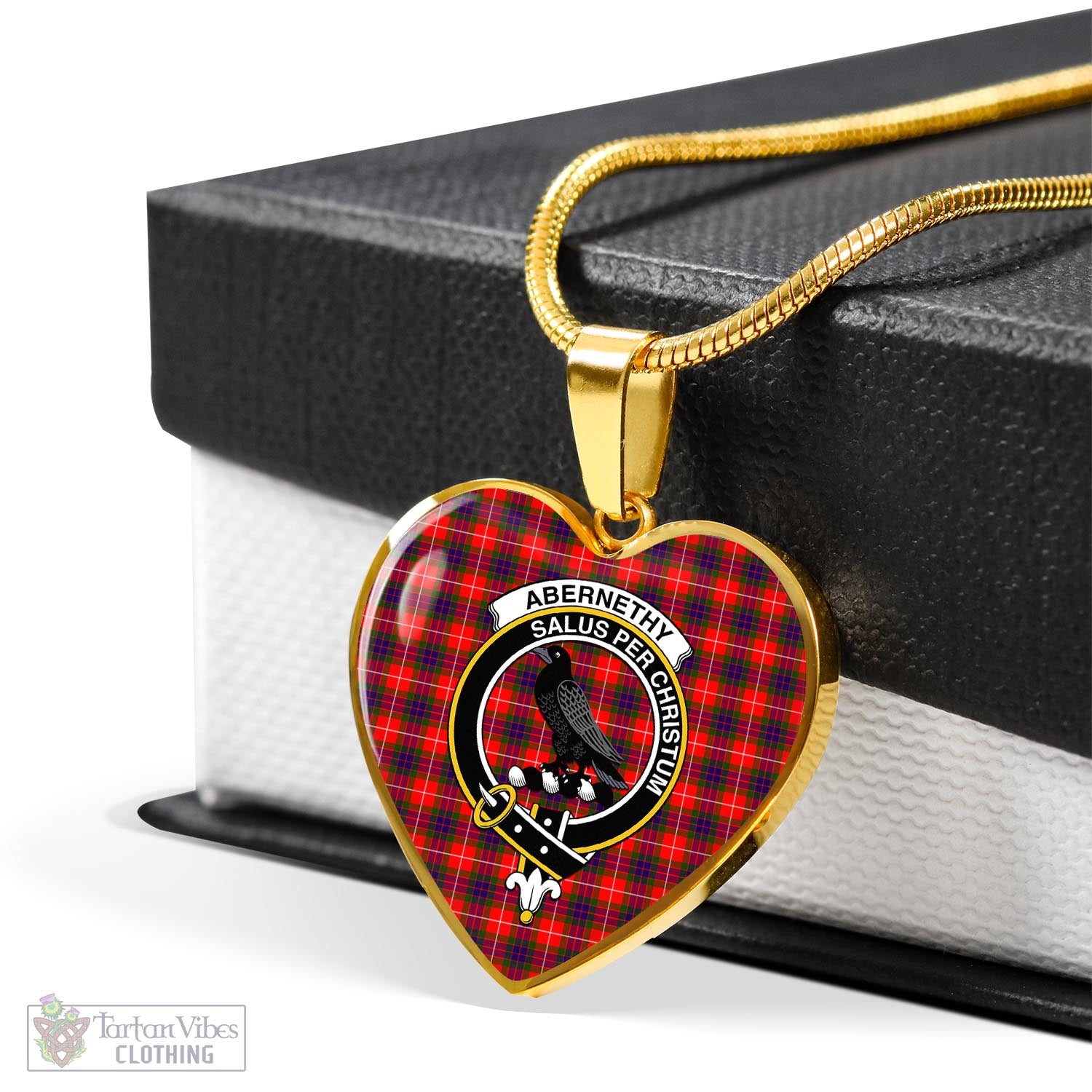 Tartan Vibes Clothing Abernethy Tartan Heart Necklace with Family Crest