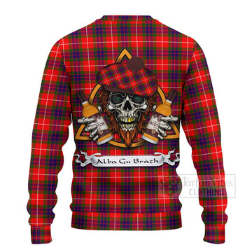 Abernethy Tartan Ugly Sweater with Family Crest and Bearded Skull Holding Bottles of Whiskey - Tartan Vibes Clothing