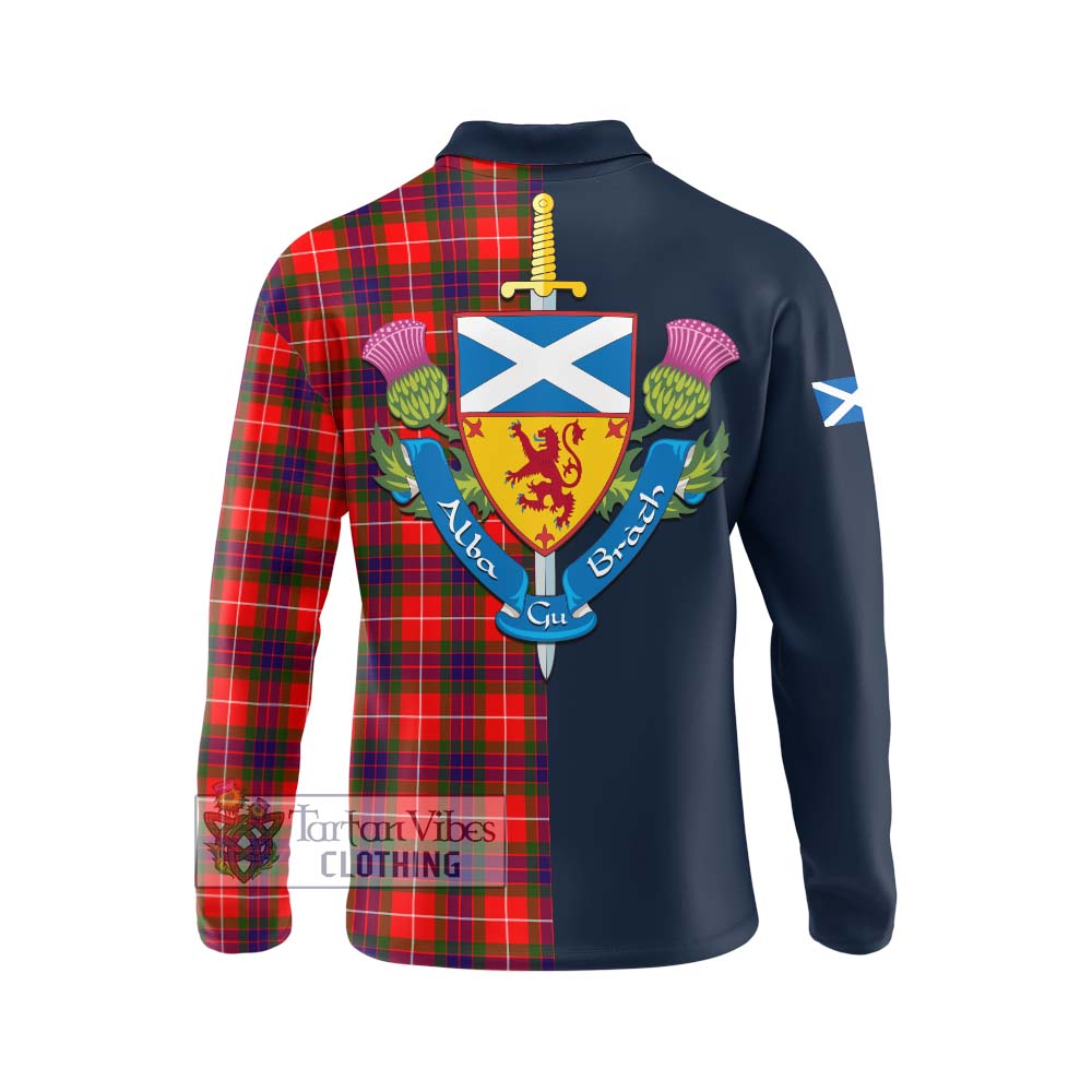 Abernethy Tartan Long Sleeve Polo Shirt Alba with Scottish Lion Royal Arm Half Style - Tartan Vibes Clothing