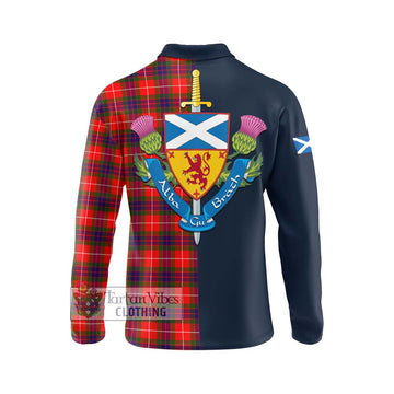 Abernethy Tartan Long Sleeve Polo Shirt Alba with Scottish Lion Royal Arm Half Style - Tartan Vibes Clothing