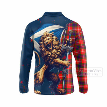 Abernethy Tartan Family Crest Long Sleeve Polo Shirt with Scottish Majestic Lion - Tartan Vibes Clothing