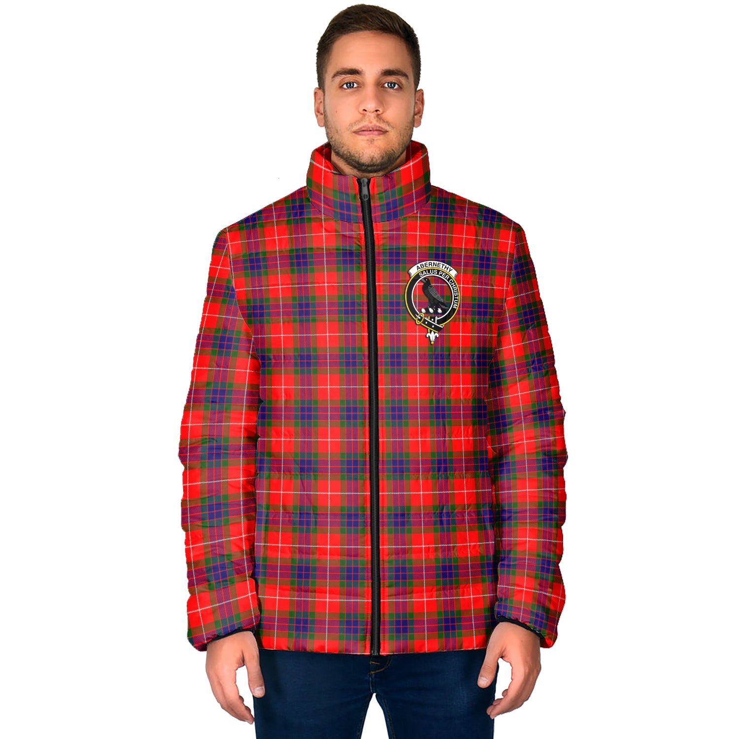Abernethy Tartan Padded Jacket with Family Crest - Tartan Vibes Clothing
