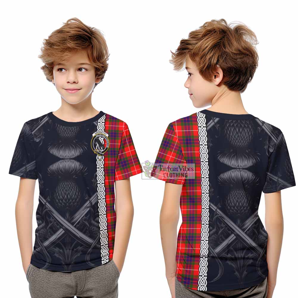 Abernethy Tartan Kid T-Shirt with Family Crest Cross Sword Thistle Celtic Vibes - Tartan Vibes Clothing