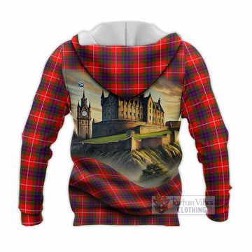 Tartan Vibes Clothing Abernethy Tartan Family Crest Knitted Hoodie with Scottish Ancient Castle Style