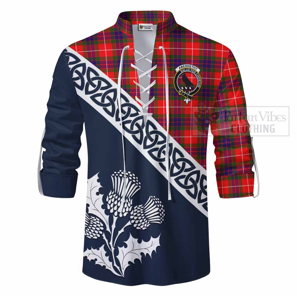 Abernethy Tartan Ghillie Kilt Shirt Featuring Thistle and Scotland Map - Tartan Vibes Clothing