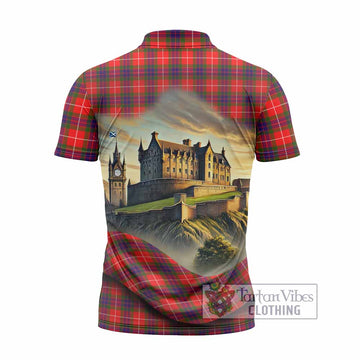 Abernethy Tartan Family Crest Zipper Polo Shirt with Scottish Ancient Castle Style - Tartan Vibes Clothing