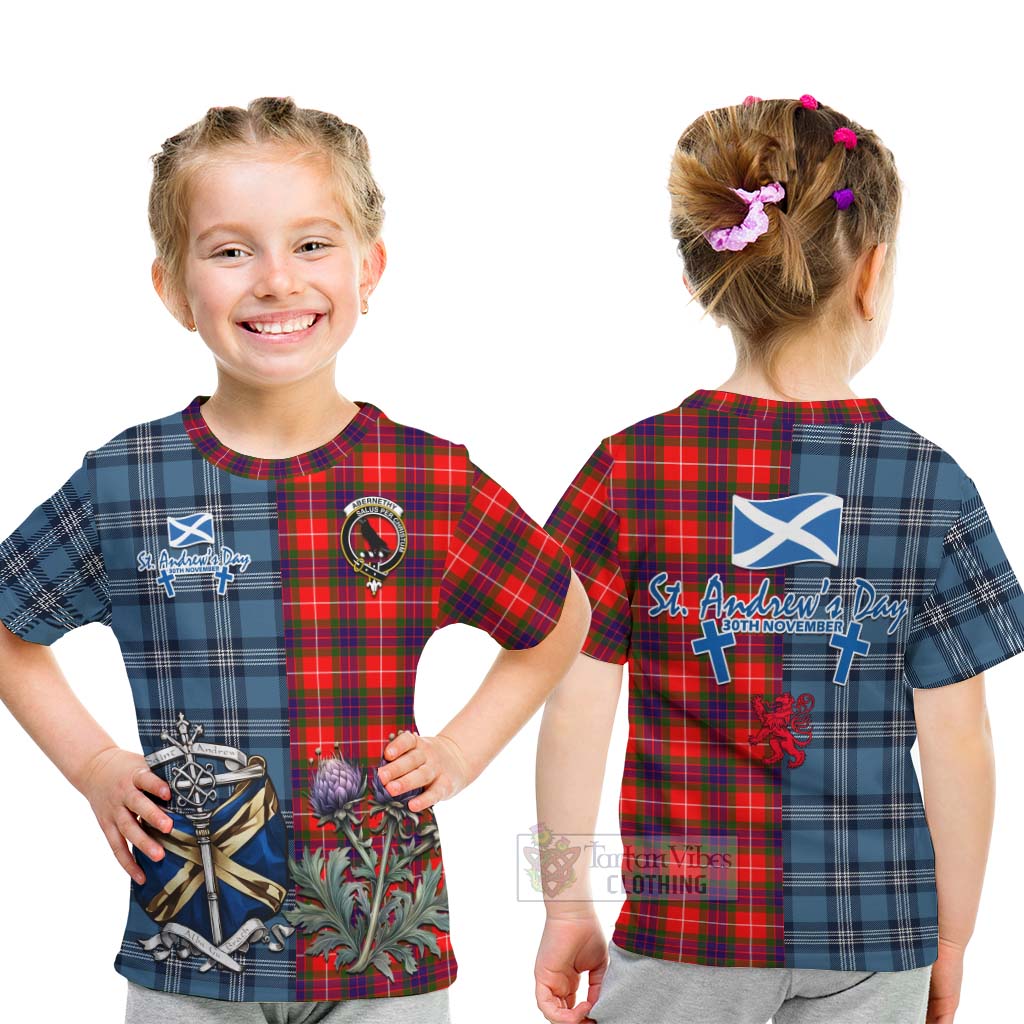 Abernethy Tartan Kid T-Shirt Happy St. Andrew's Day Half Tartan Style - Tartan Vibes Clothing