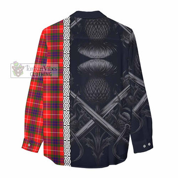 Abernethy Tartan Women's Casual Shirt with Family Crest Cross Sword Thistle Celtic Vibes - Tartan Vibes Clothing