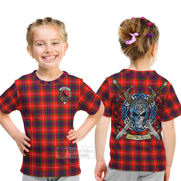 Tartan Vibes Clothing Abernethy Tartan Kid T-Shirt with Family Crest Celtic Skull Style